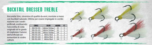 ANCORETTE BUCKTAIL DRESSED TREBLE - Bianco-Rosso Mis. 2